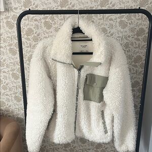 Abercrombie & Fitch Cream Teddy Jacket with Olive Pocket